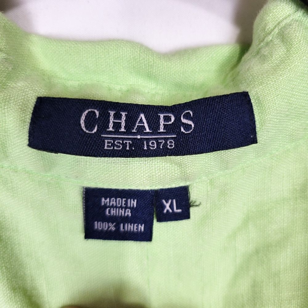 Chaps Lime Green 100% Linen Button Down 3/4 Sleev… - image 4